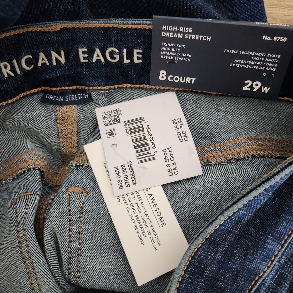 American Eagle Stretch Denim Blue Skinny Kick Bootcut Flare Jeans Size 8 Short - Picture 5 of 8